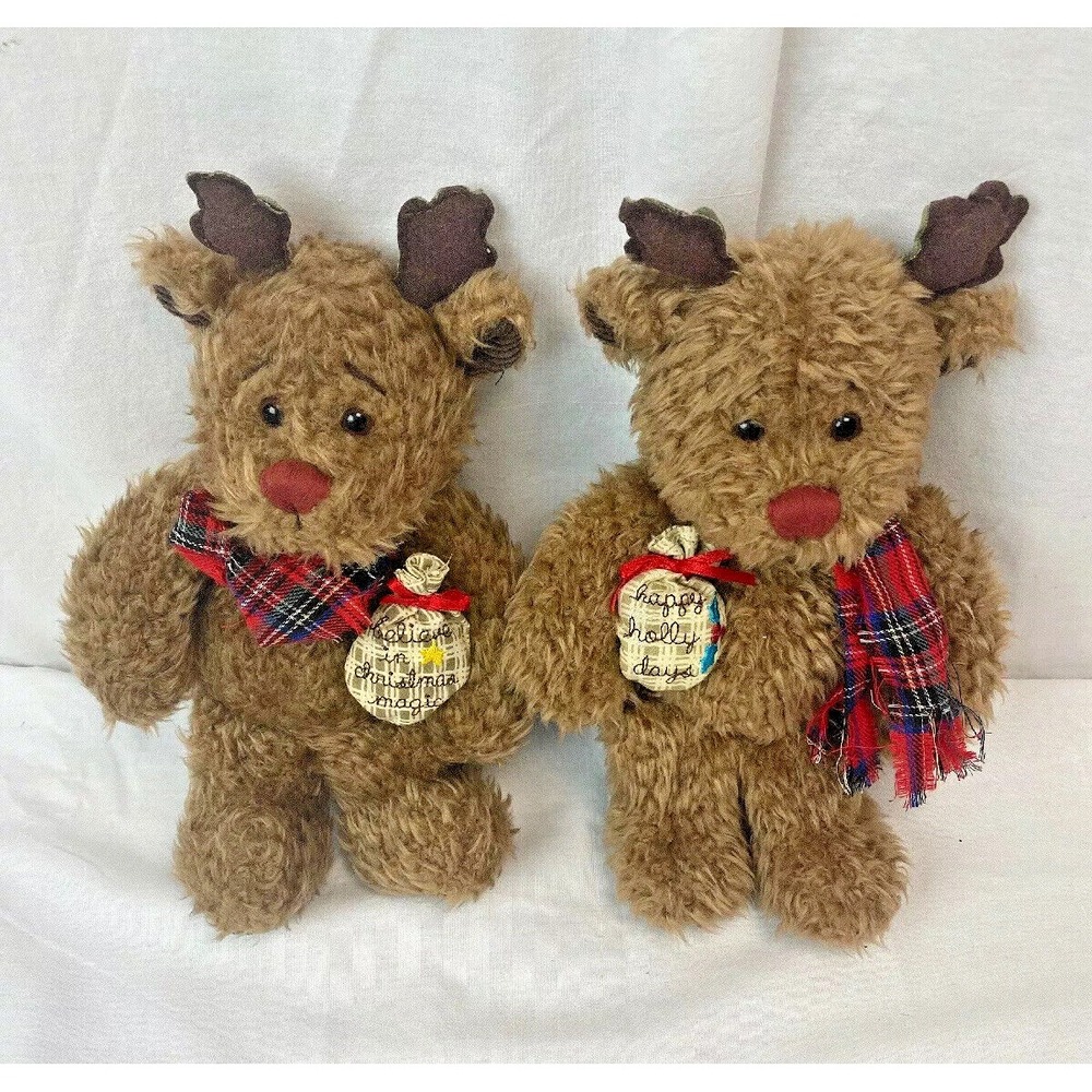 1st & Main Reindeer Comet & Cupid bean bottom plush bells rattle 10" brown first